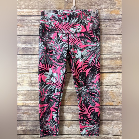Evolution and Creation EVCR Capri Leggings S Small Pink Gray Floral Palm Leaves - Picture 1 of 6
